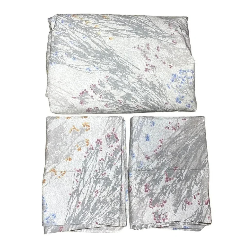 Marimekko Dan River Sheet Set King Flat 1986 Wildflower Meadow Grass Vtg Bedding